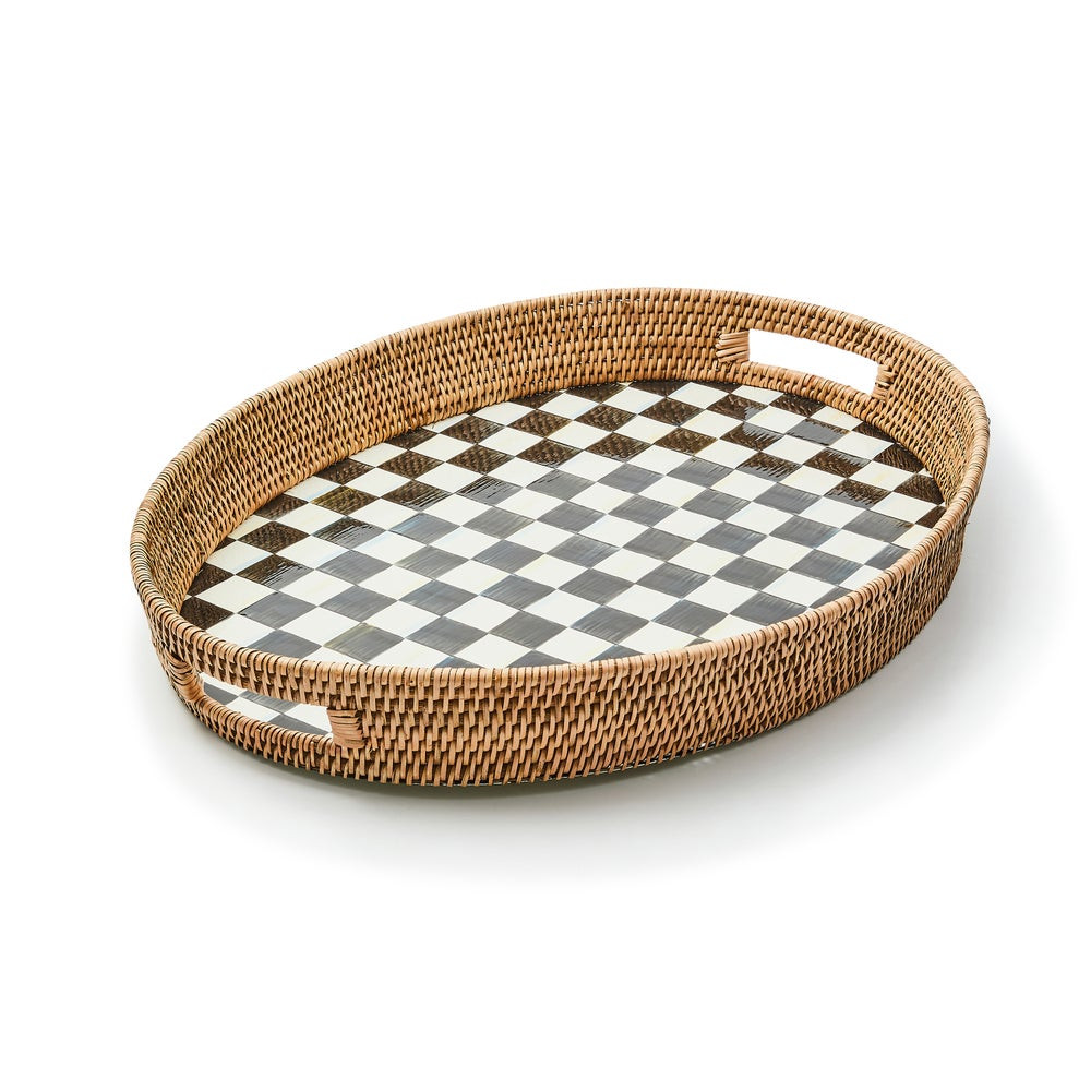 Courtly Check Enamel & Rattan Party Tray | MacKenzie-Childs