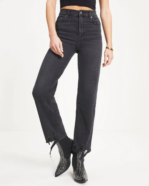 Lively High Rise Stretch Distressed Wide Leg Jeans - Charcoal | VICI