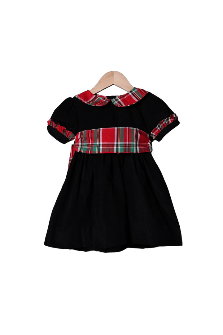 Christmas Plaid Corduroy Bow Dress | The Smocked Flamingo