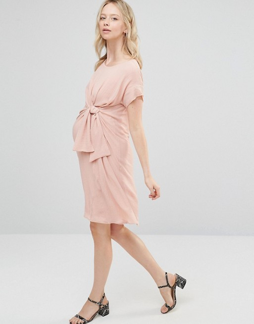 Mamalicious Short Sleeve Knot Front Woven Dress | ASOS US