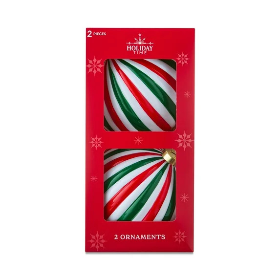 Red/Green/White Striped Ball Christmas Ornaments, 5.5", 4 Count, by Holiday Time - Walmart.com | Walmart (US)