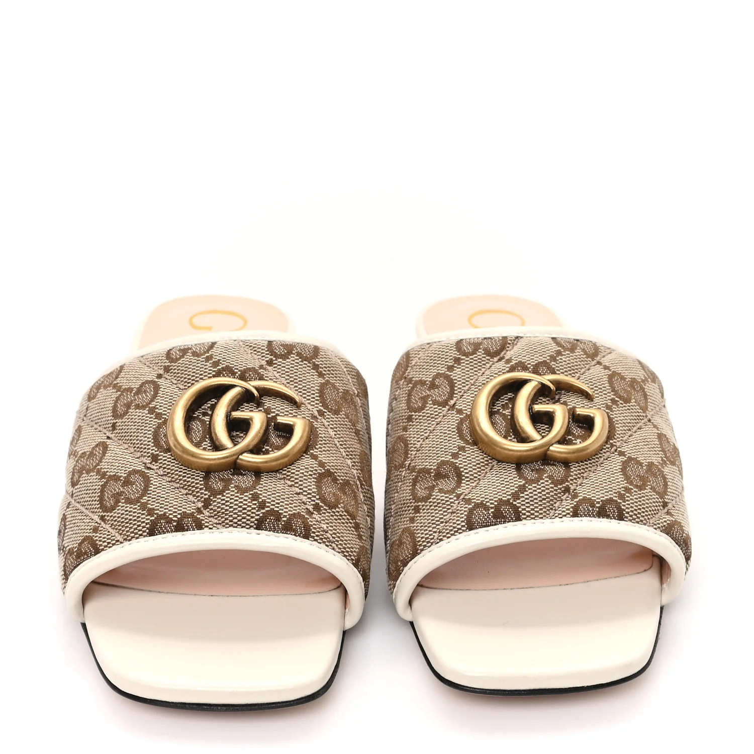 Monogram Matelasse Diagonal GG Marmont Flat Slide Sandals 35 Beige Ebony Mystic White | FASHIONPHILE (US)