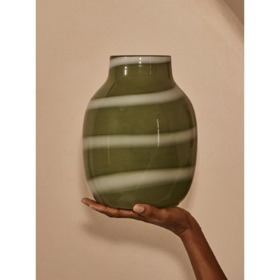 Green & White Stripe Glass Vase | George