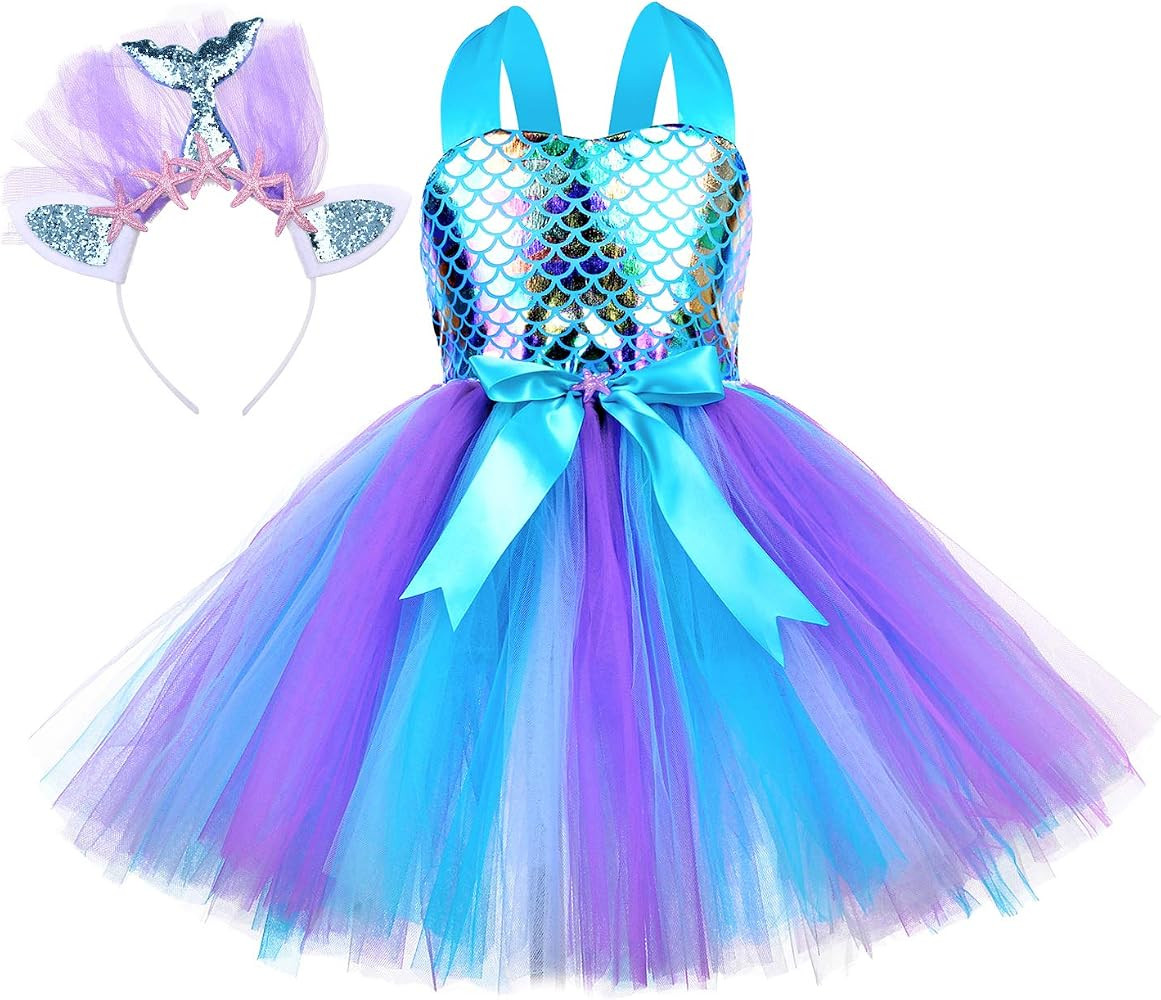Tutu Dreams Summer 4 Colors Mermaid Dress for Girls with Headband Birthday Party Gifts Dress Up C... | Amazon (US)