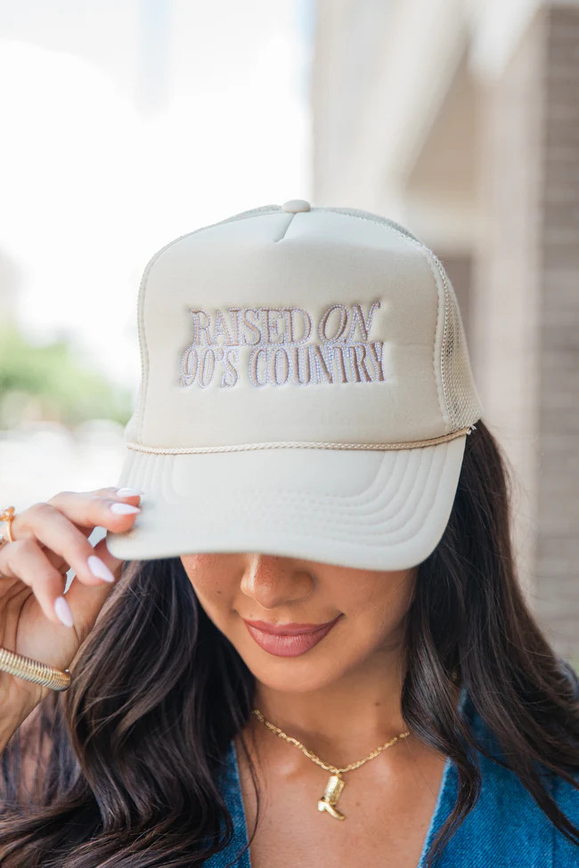 Raised On 90s Country Tan Trucker Hat | Pink Lily