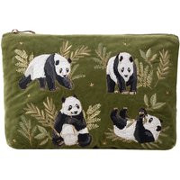 Elizabeth Scarlett Pandas Fern Green Velvet Everyday Pouch | Look Fantastic (UK)