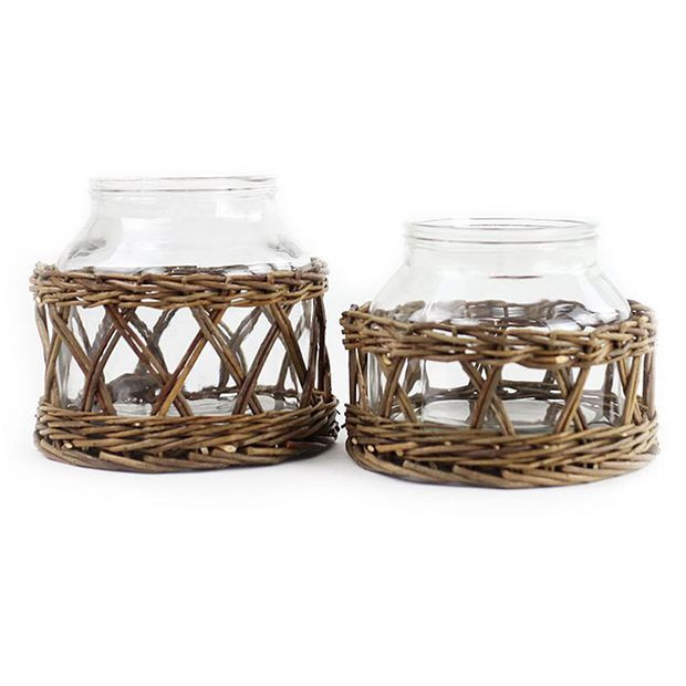 Basket Wrapped Glass Jar Vase | Antique Farm House