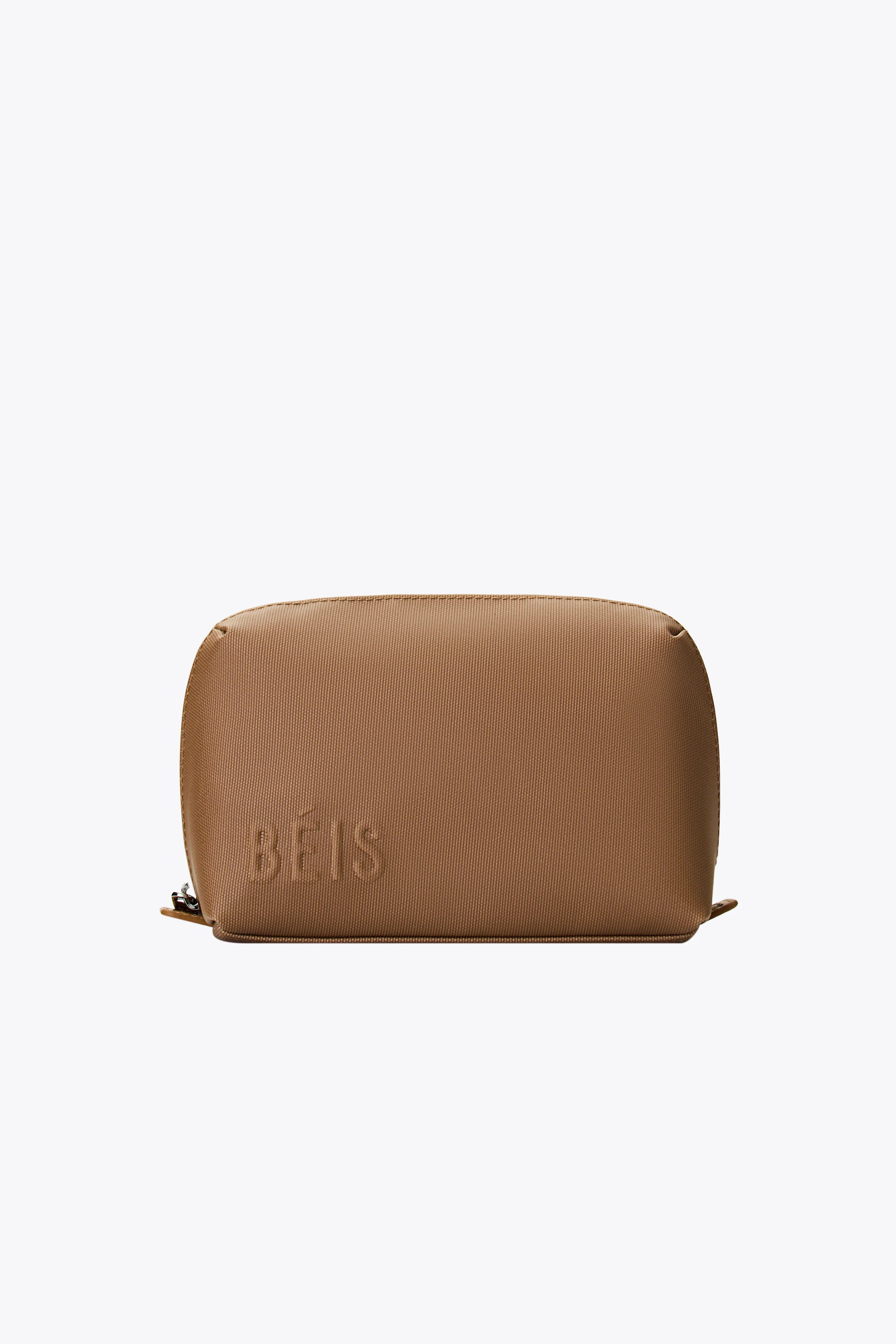 BÉIS 'The Small Cosmetic Pouch' in Camel - Small Cosmetic & Makeup Travel Bag in Light Brown | BEIS