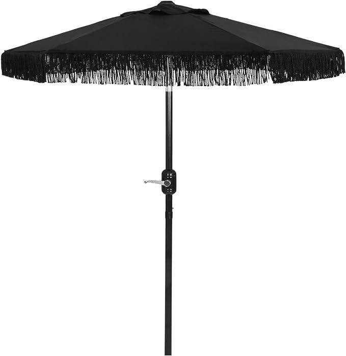 Boho Patio Umbrella with Fringe Outdoor Small Table Market Umbrella For Shade, Push Button Tilt, ... | Amazon (US)