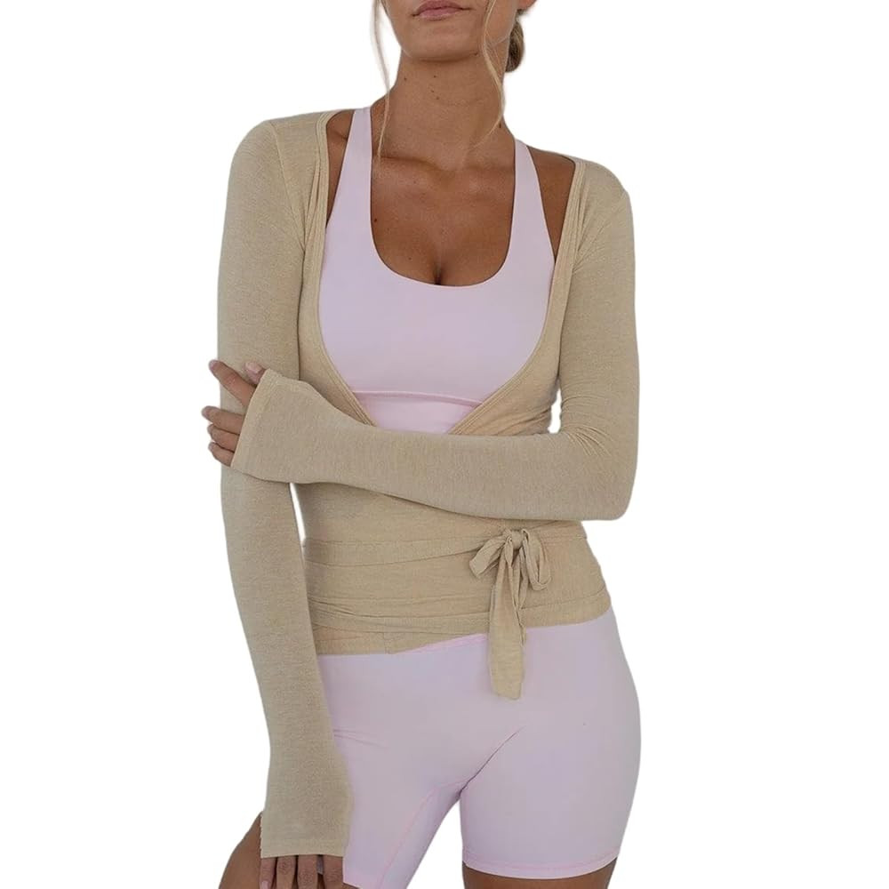 Women Y2K Long Sleeve Cross Wrap Tops Deep V Neck Slim Fit Workout Yoga Ballet Wrap Shirts Coquet... | Amazon (US)