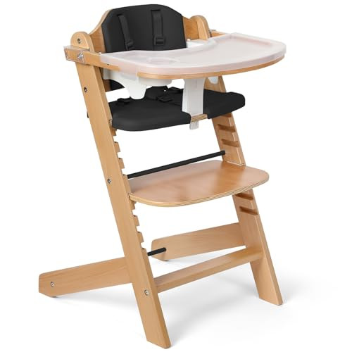 Cowiewie Natural Wooden High Chair for Babies & Toddlers 3-Tier Remove & 2 Adjustable Tray, 8 Adj... | Amazon (US)