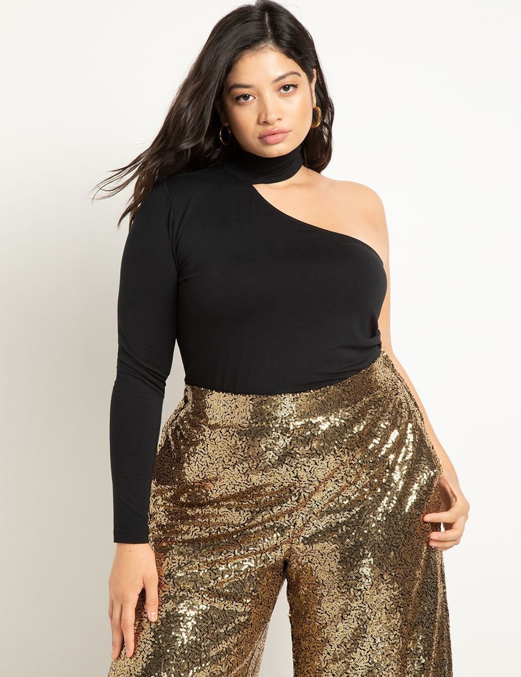 One Shoulder Mock Neck Top | Women's Plus Size Tops | ELOQUII | Eloquii