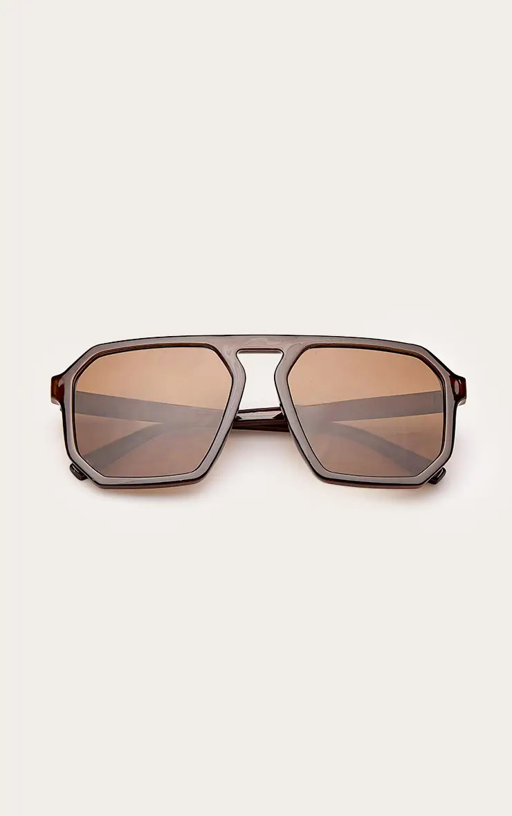 Chocolate Chocolat Lunettes De Soleil Aviateur Surdimensionnées Monture Marron Verres Teintés |... | PrettyLittleThing (FR)