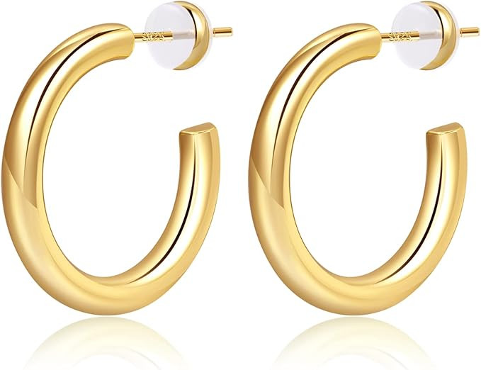 Lightweight 14K Gold Thick Hoops Earrings for Women, Small Large Trendy Earinging Girls Chunky Go... | Amazon (CA)