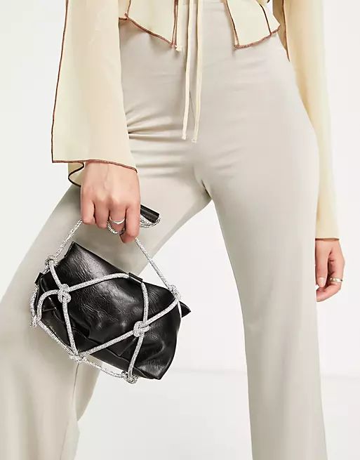 ASOS DESIGN shoulder bag with rhinestone strapping detail in black | ASOS (Global)