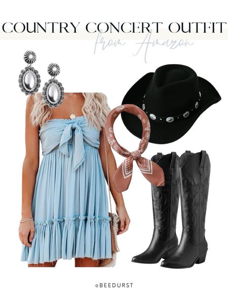 Country concert outfit from Amazon, Nashville outfit from Amazon, Nashville trip, concert outfit, country concert, black cowgirl boots, festival outfit, cowgirl outfit, outfit for Nashville, denim dress, western earrings, black cowgirl hat

#LTKFindsUnder50 #LTKFestival #LTKStyleTip