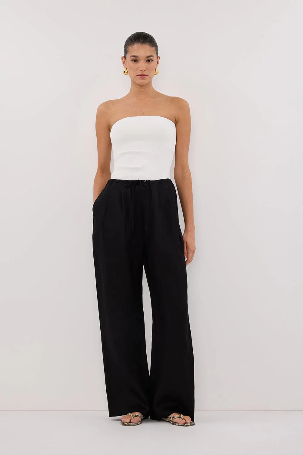 CARLA BLACK DRAWSTRING LINEN PANT | DISSH
