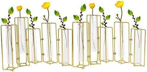 Hinged Bud Vase 10 Pack, Glass Thin Cylinder Vases for Centerpieces, Round Single Flower Decor, Gold | Amazon (US)