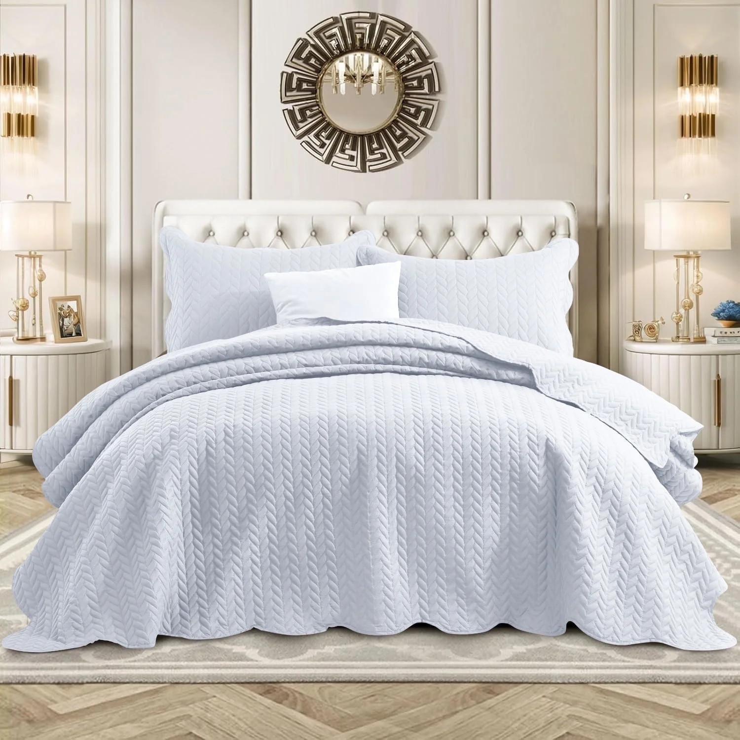 Ameha 3 Piece Quilt Set Chevron Embossed Bedspread Reversible Ultrasoft Microfiber Adult Bedding ... | Walmart (US)