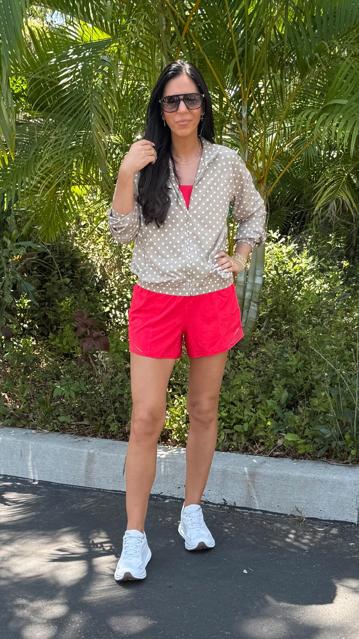 Headed to the Zoo with the kids and dressed light and comfortable 
Super light jacket- small 
Sports bra- size 6 and amazing! 
Fave shorts - size 6 
Hoka - tts 

#LTKSaleAlert #LTKU #LTKActive #LTKFindsUnder50