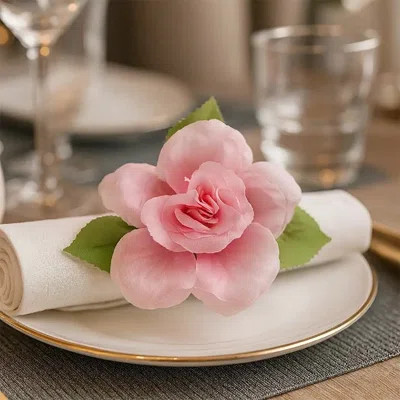 Handmade Pink Silk Rose Flower Decorative Napkin Rings, Set Of 4 | Wayfair North America