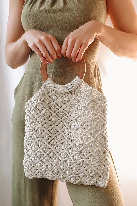 Off to an Island Oasis Cream Macramé Tote Bag | Lulus (US)