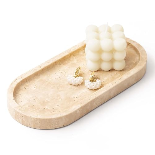 WORHE Italy Natural Travertine Stone Tray for Jewelry, Candles, Perfume, Trinket, Marble Oval Vanity Trays for Bathroom, Dresser, Kitchen, Countertop Storage Organizer for Home Decor Beige (WH028) | Amazon (CA)