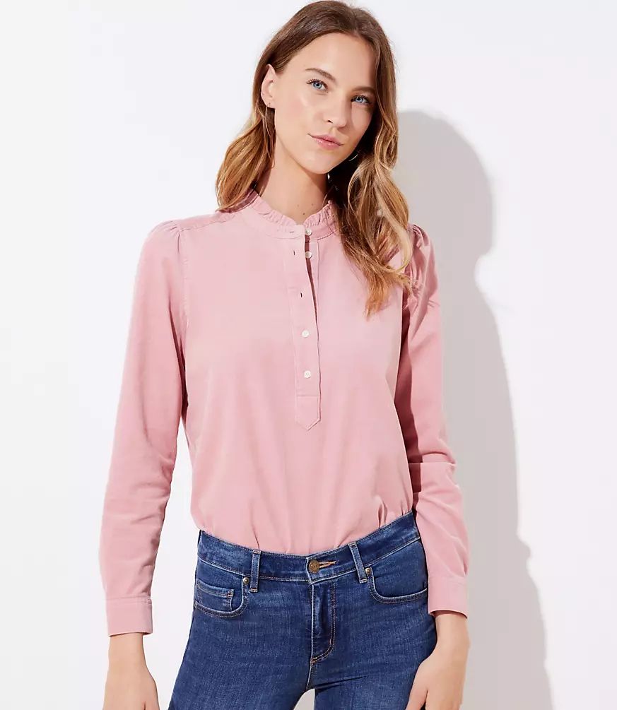 Ruffle Henley Corduroy Blouse | LOFT