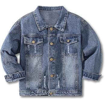 YJBQ Kids Girls Denim Jackets Casual outfit Button Down Jean Coats Tops Teen Girls' Fashion Rippe... | Amazon (US)
