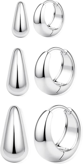 BESTEEL 3Pairs 14K Gold Plated Hoop Earrings Set for Women Chunky Earring Silver Plated Hypoaller... | Amazon (US)