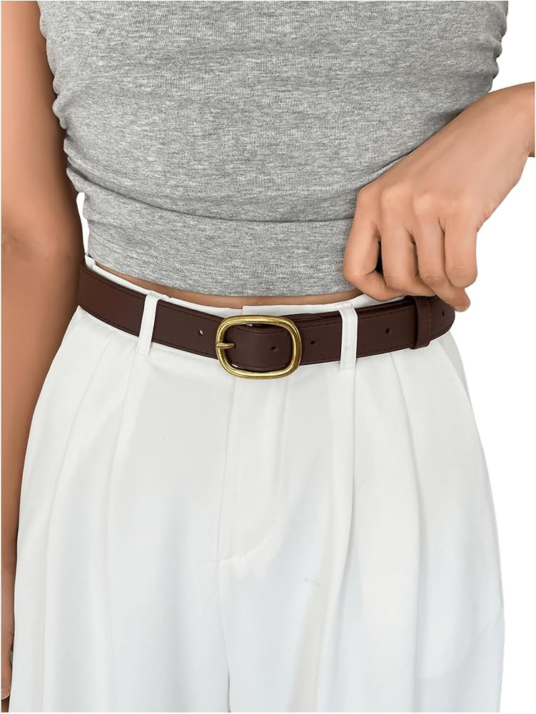 Women's Leather Waist Belts Metal Buckle Fashion Belt for Jeans Pants Dresses | Amazon (US)