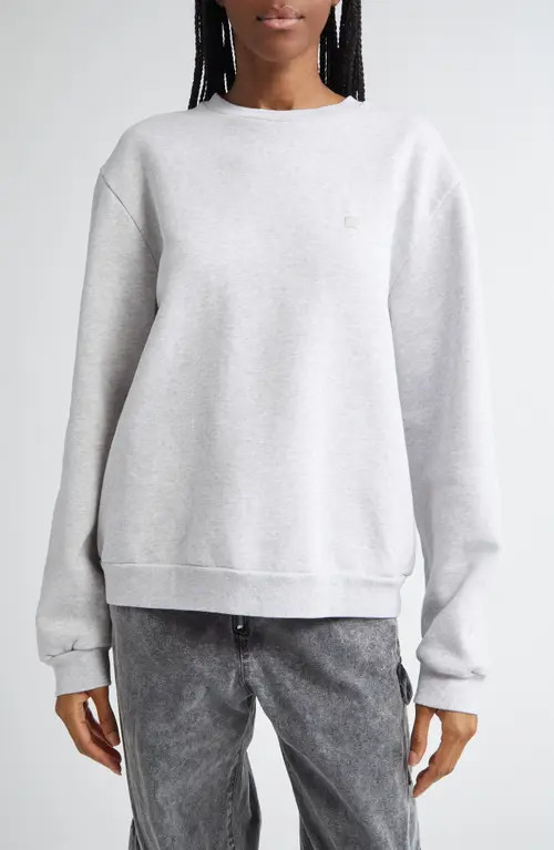 Acne Studios Faihra U Face Patch Fleece Sweatshirt in Pale Grey Melange at Nordstrom, Size X-Small | Nordstrom