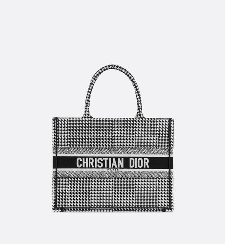 Small Dior Book Tote Black and White Houndstooth Embroidery - Bags - Woman | DIOR | Dior Beauty (US)
