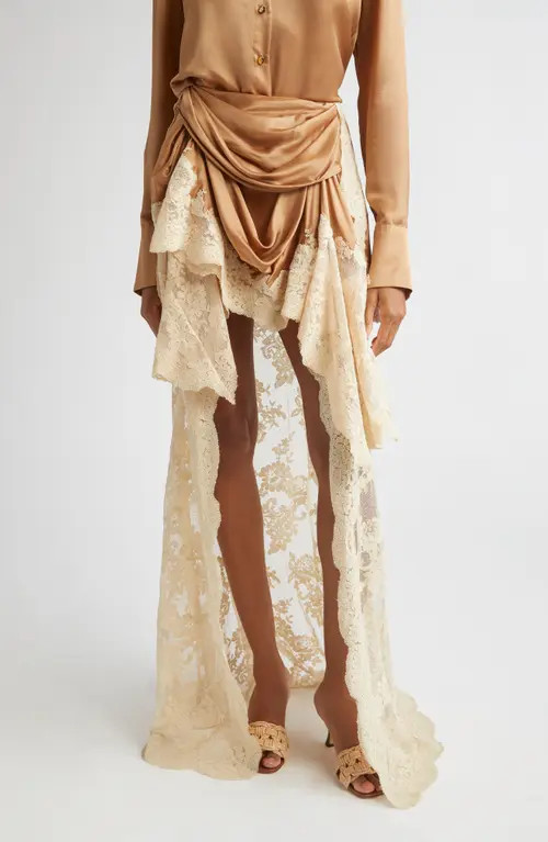 Zimmermann Hypnotic Draped Lace & Satin Skirt in Biscuit at Nordstrom, Size 4 | Nordstrom