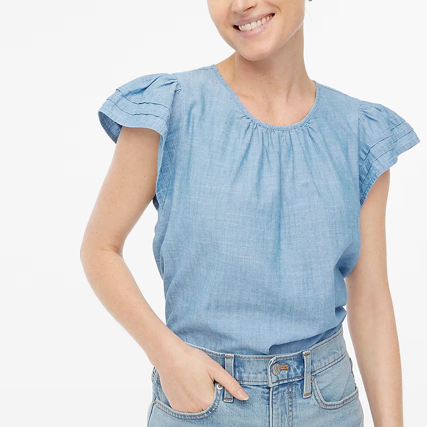 Chambray pintuck flutter-sleeve top | J.Crew Factory