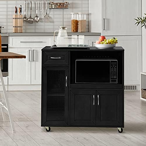 GOOD & GRACIOUS Kitchen Island Cart on Wheels, Rolling Microwave Stand with Adjustable Shelf and ... | Amazon (US)