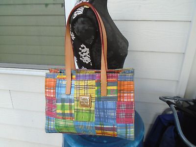 Dooney & Bourke Madras Plaid picnic East/West Shopper Tote Purse Handbag | eBay US