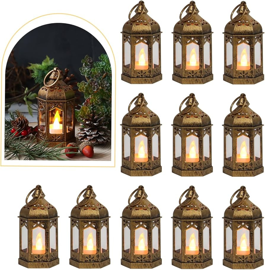 LLQ 12Pcs Mini Lantern with LED Tea Light, Garden Fairy Party Decorations, Battery Included, Vint... | Amazon (US)