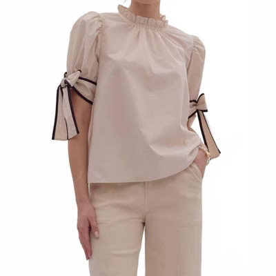 Women's Solid Bow Tie Sleeve Blouse - entro M | Target