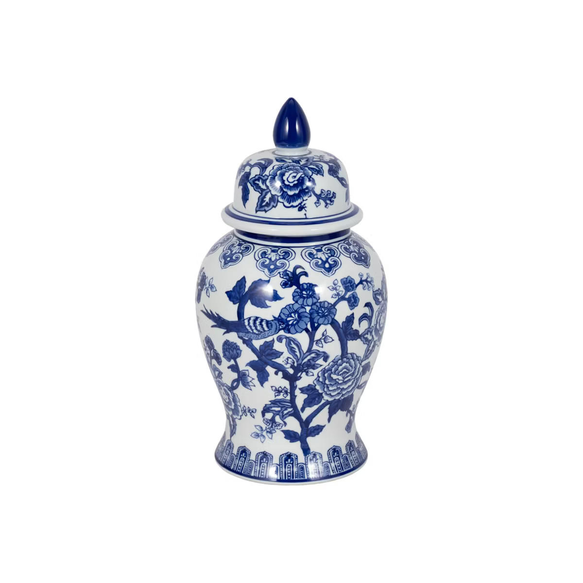 Sagebrook Home 14" Temple Jar - White and Blue Chinoiserie Design - Contemporary Glam Ceramic Tem... | Target