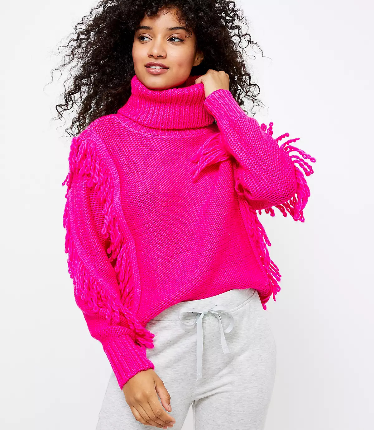 Lou & Grey Fringe Turtleneck Sweater | LOFT | LOFT