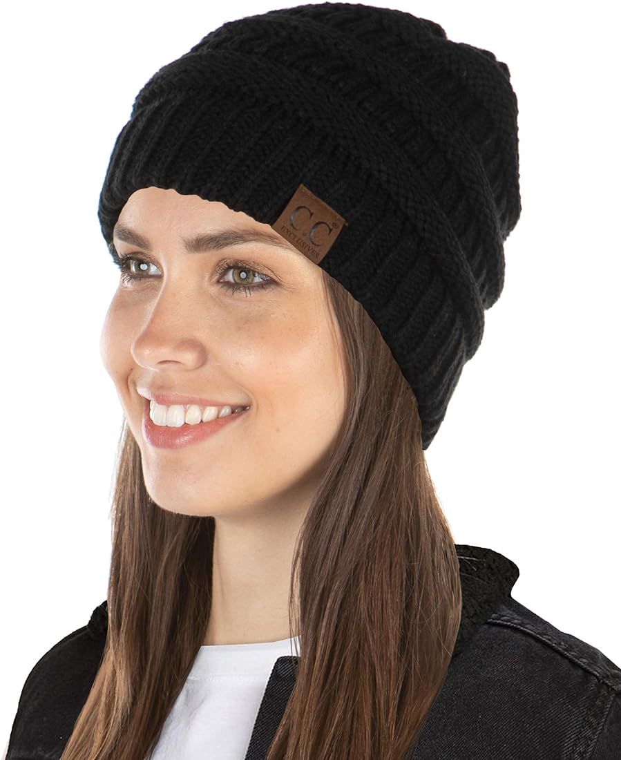 Funky Junque Exclusives Womens Beanie Solid Ribbed Knit Hat Warm Soft Skull Cap | Amazon (US)