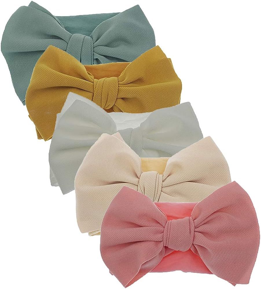 Baby Girl Bow Headbands Newborn Hairband Baby Turban Knotted Headband Nylon Elastic Headwraps for Ch | Amazon (US)