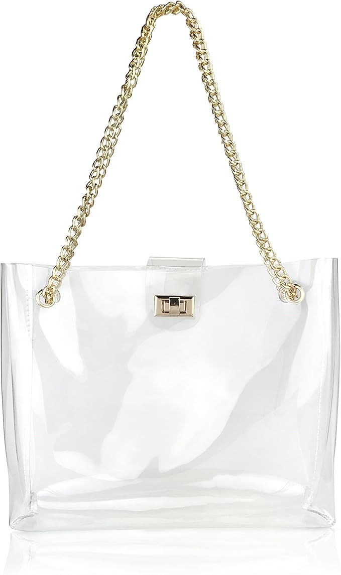 Multifunction Clear Chain Tote with Turn Lock Womens Shoulder Handbag | Amazon (US)