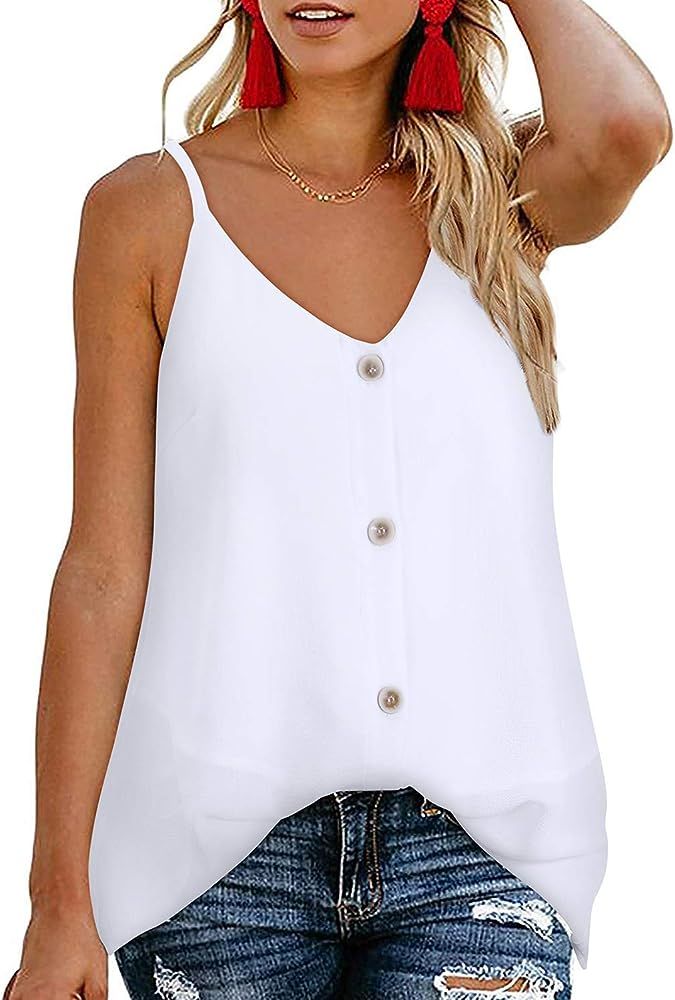 II ININ Women's Button Down Shirts V Neck Cami Tank Tops Summer Sleeveless Loose Casual Strappy B... | Amazon (US)