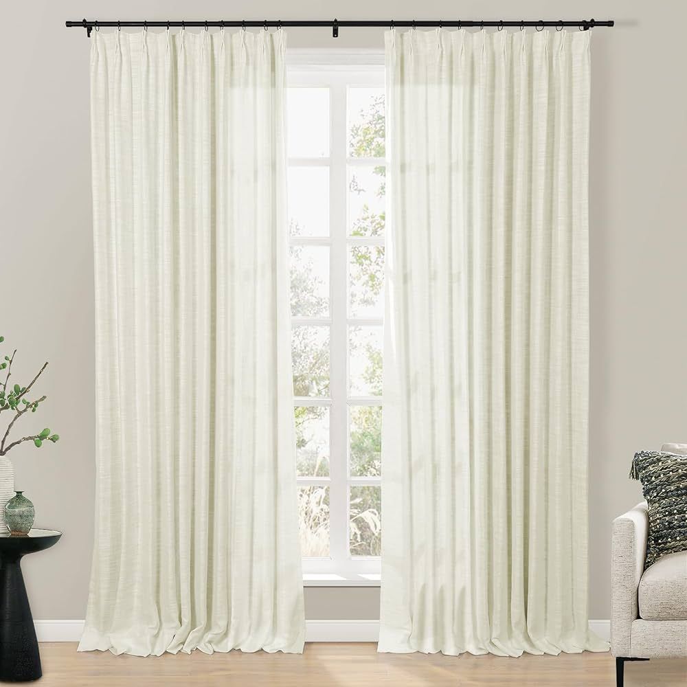 TWOPAGES Ivory Pinch Pleated Drape 108 Inch Length Linen Light Filtering Curtain for Living Room,... | Amazon (US)