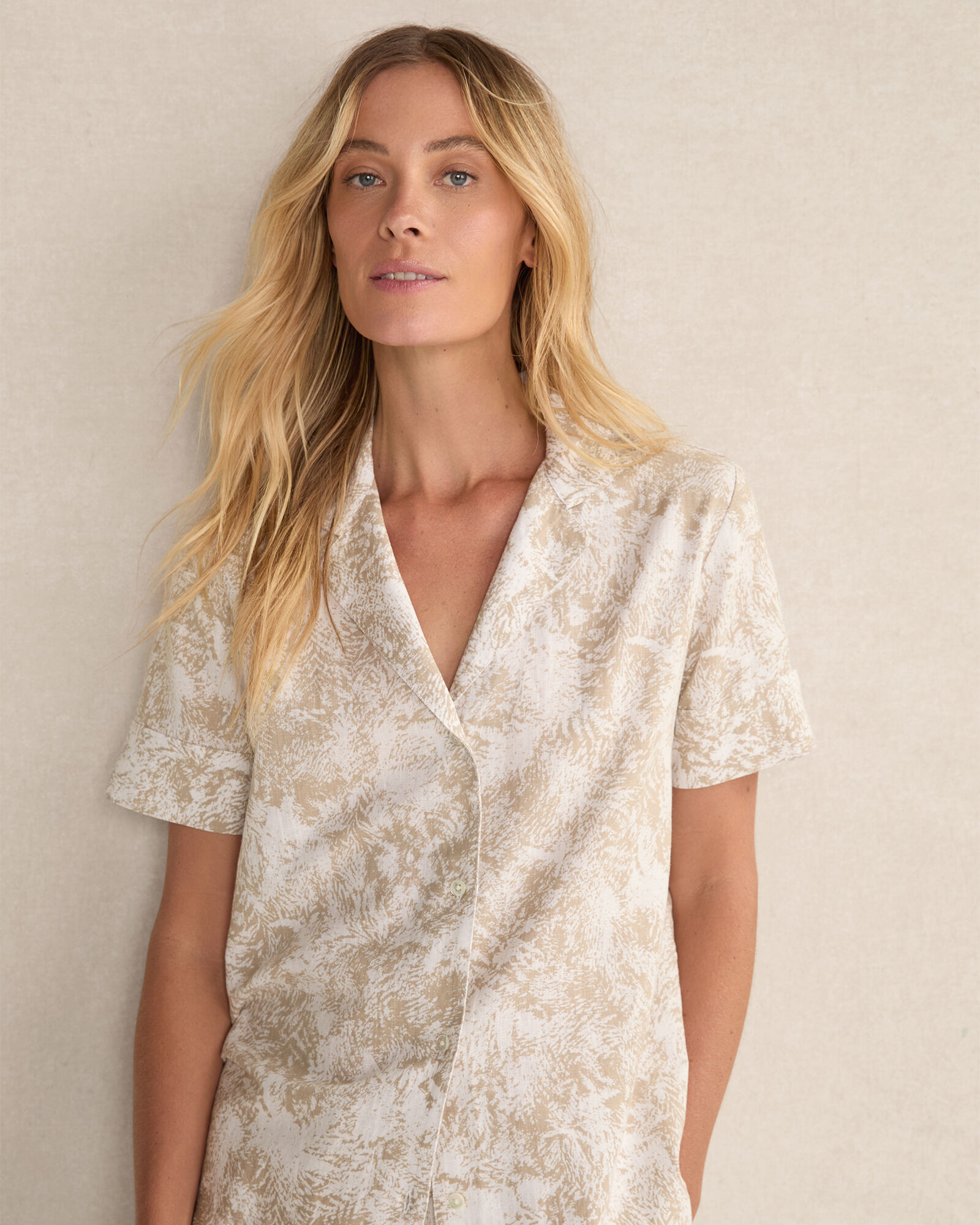Organic Cotton Linen Serene Botanicals Short Sleeve Sleep Top | Haven Well Within