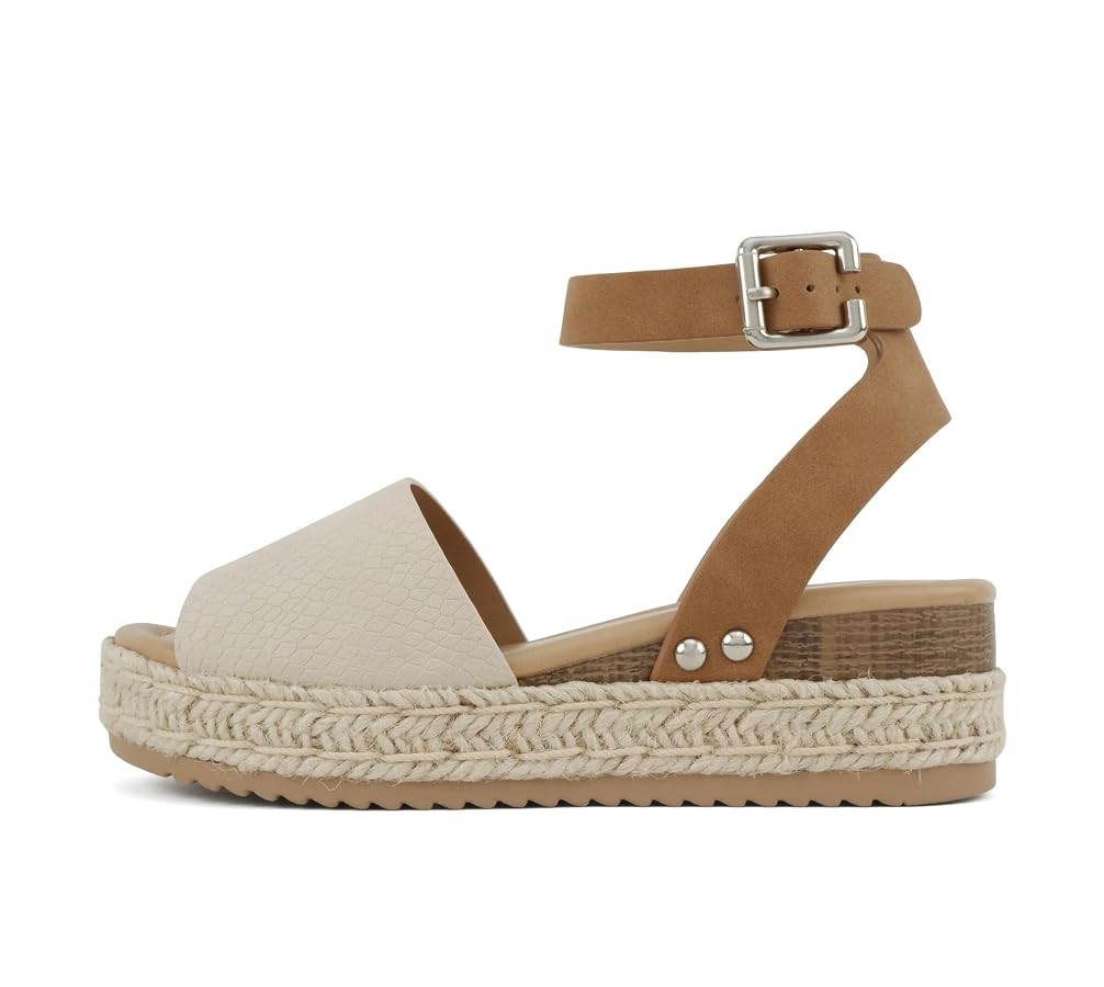 SODA Clip Womens Casual Espadrilles Trim Flatform Studded Wedge | Amazon (US)