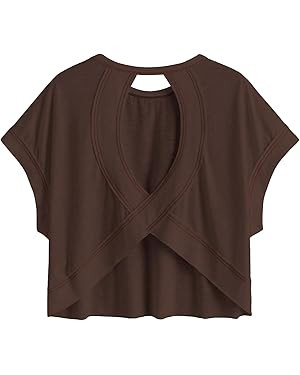 SOLY HUX 2024 Open Back Tops for Women Criss Cross Cut Out Tee Backless Casual Short Sleeve Round... | Amazon (US)