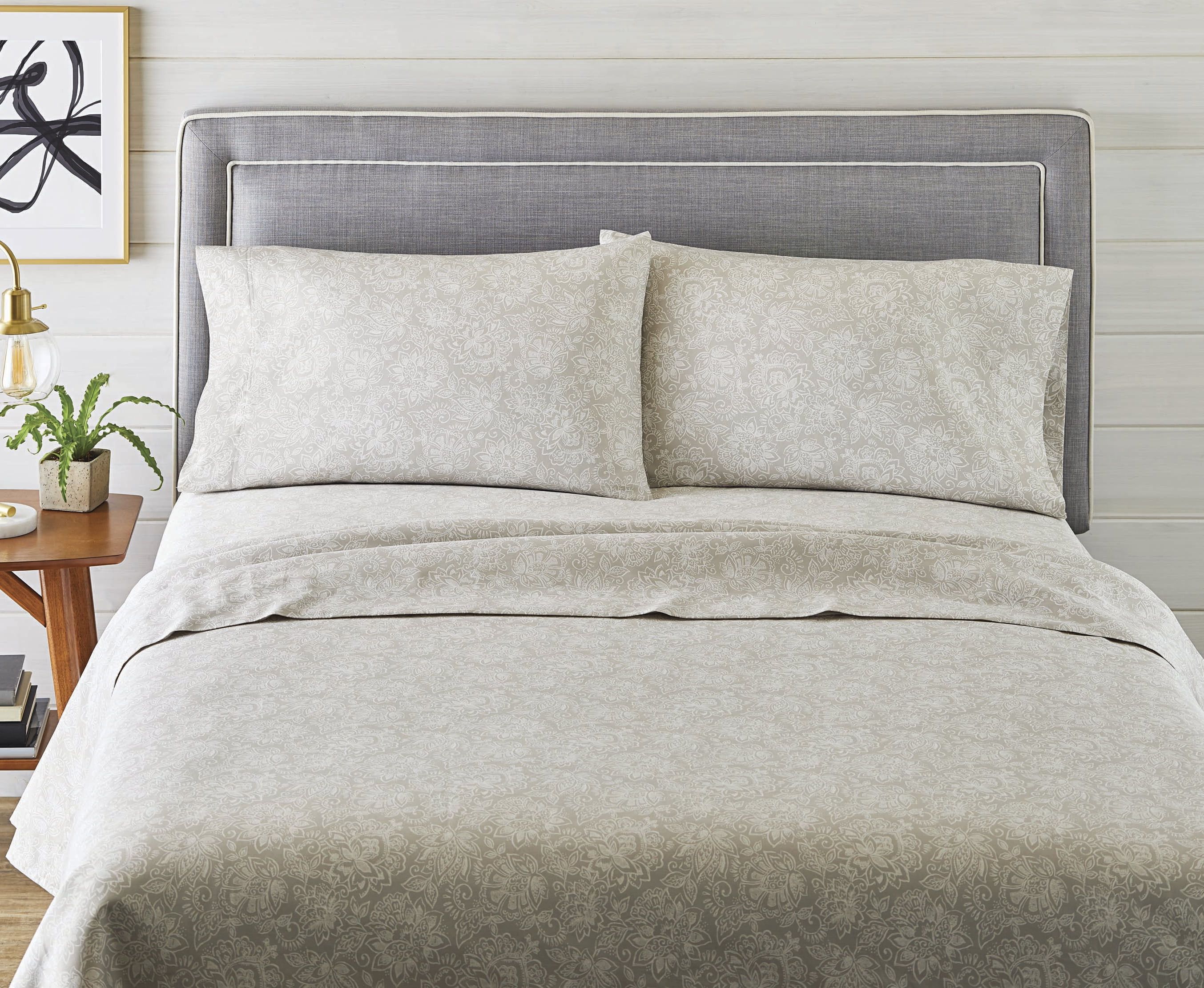 Better Homes & Gardens 300 TC 100% Cotton, Queen Bed Sheet Set, Grey Sketchy Jacobean | Walmart (US)